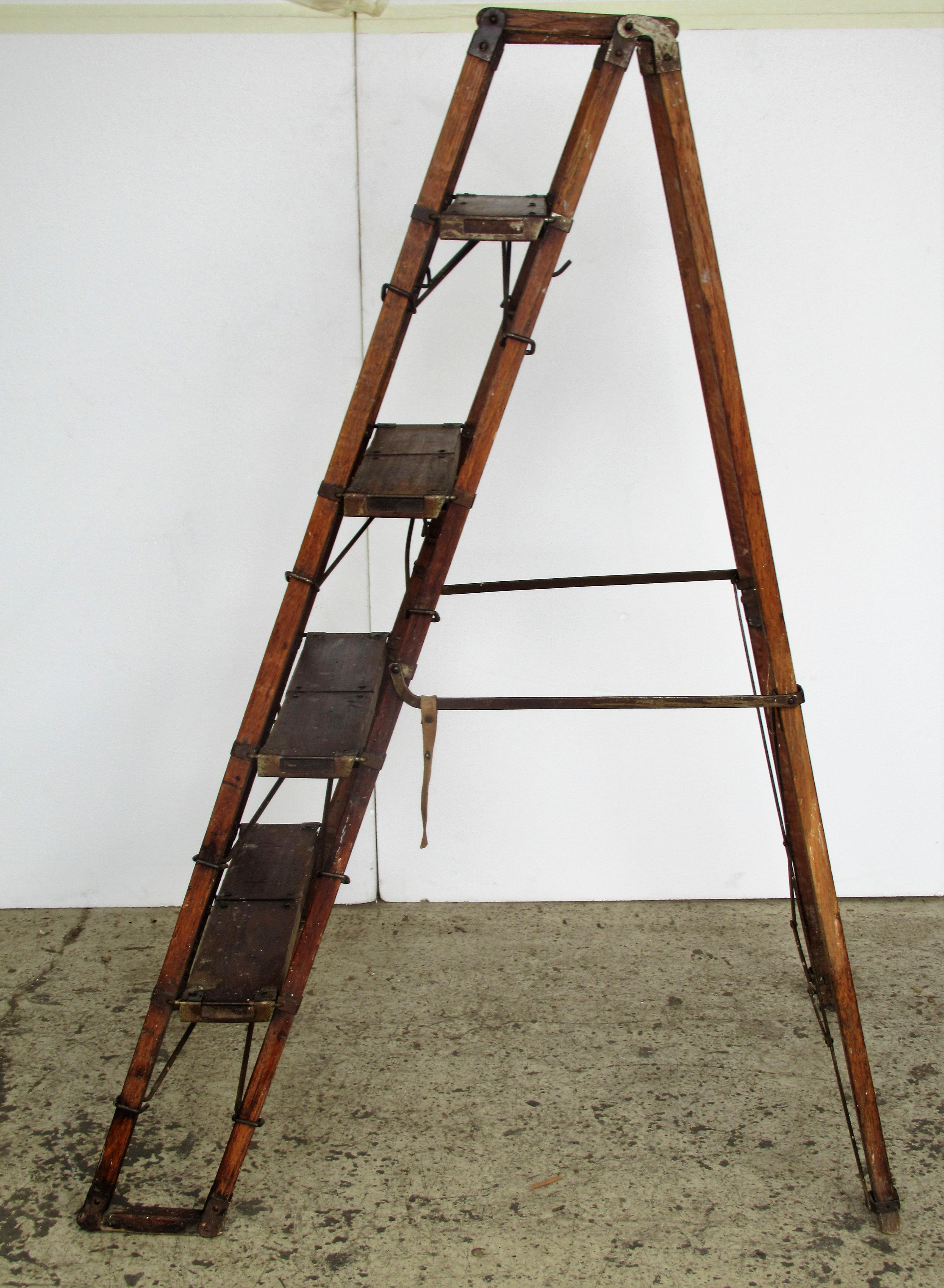 Antique American Wood and Iron Architectonic Metamorphic Ladder 3