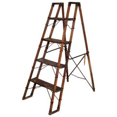 Vintage American Wood and Iron Architectonic Metamorphic Ladder
