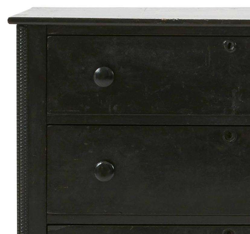 American Classical Antique American Wood Beaded Three-Drawer Ebony Dresser