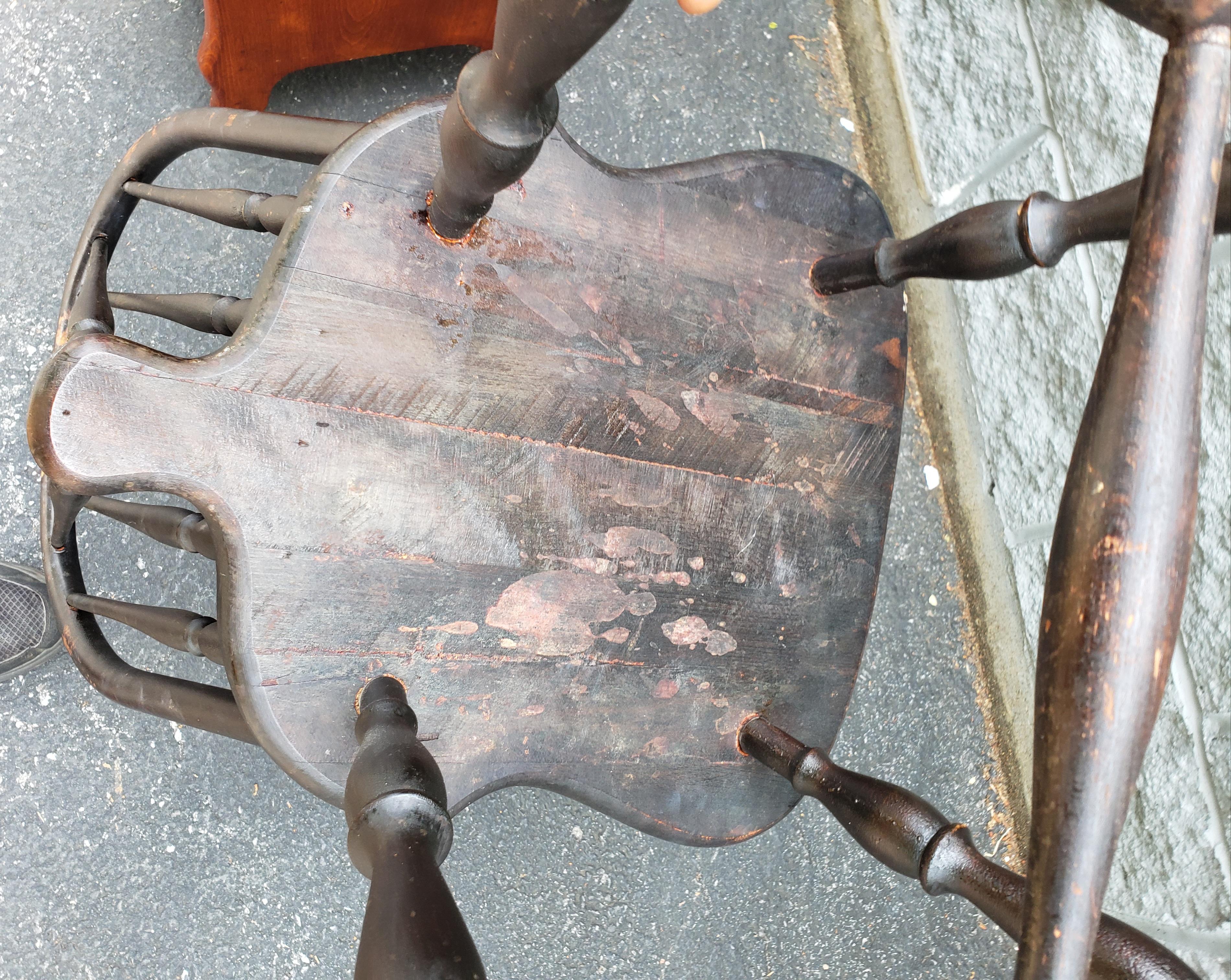 American Colonial Antique Americana Ebonized Brace Back Windsor Chair For Sale