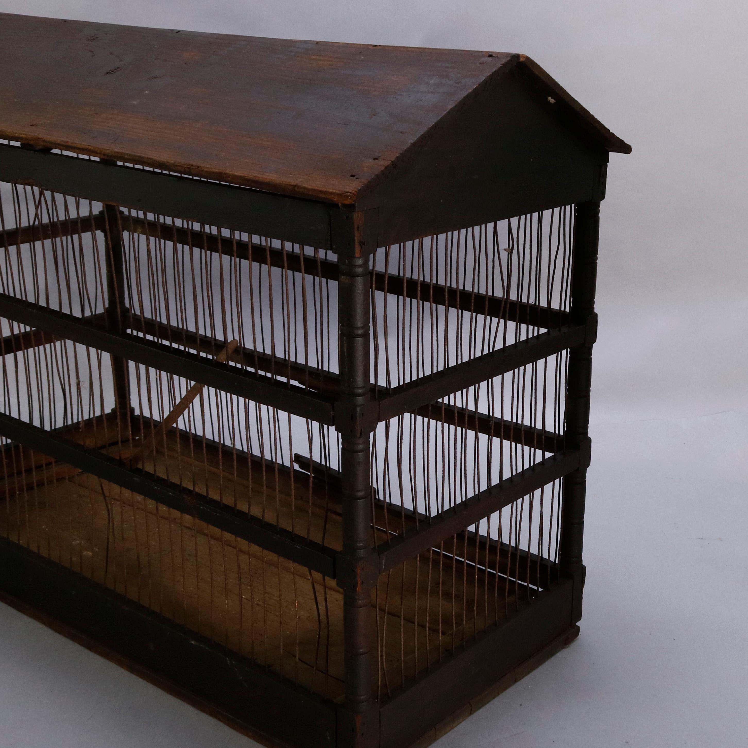 Antique Americana Handmade Folk Art Wood and Metal Bird Cage, circa 1860 In Good Condition In Big Flats, NY