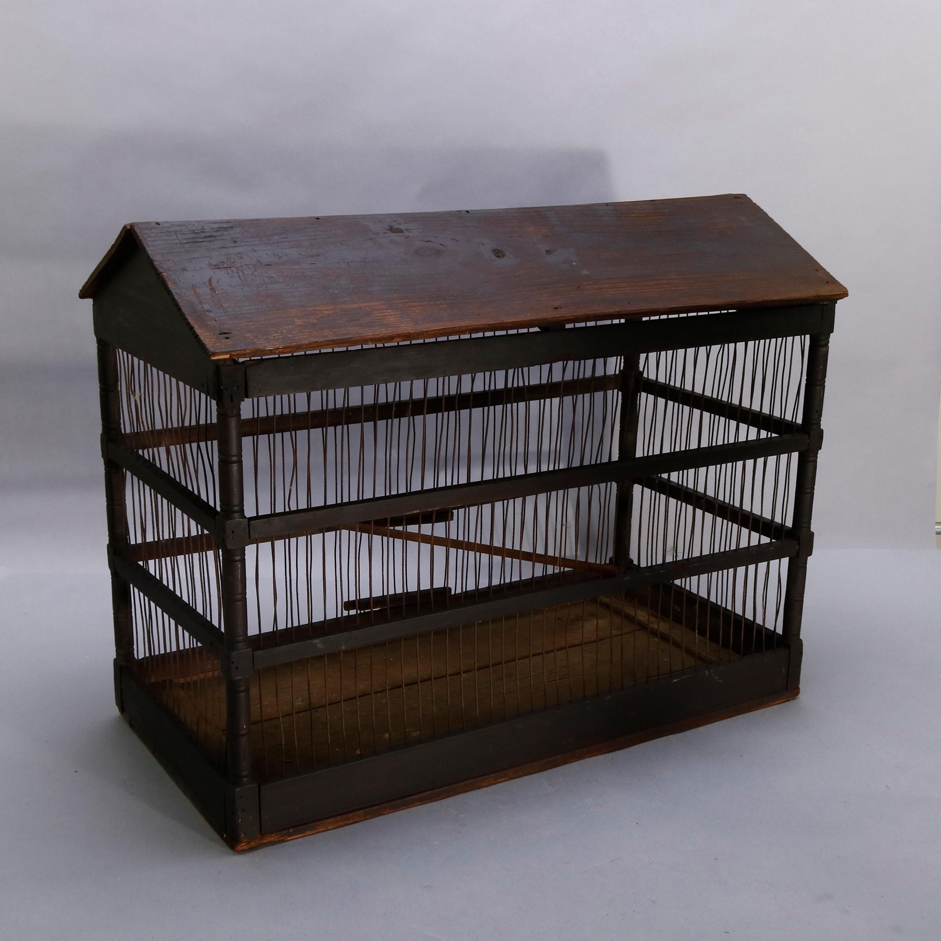 Antique Americana Handmade Folk Art Wood and Metal Bird Cage, circa 1860 1