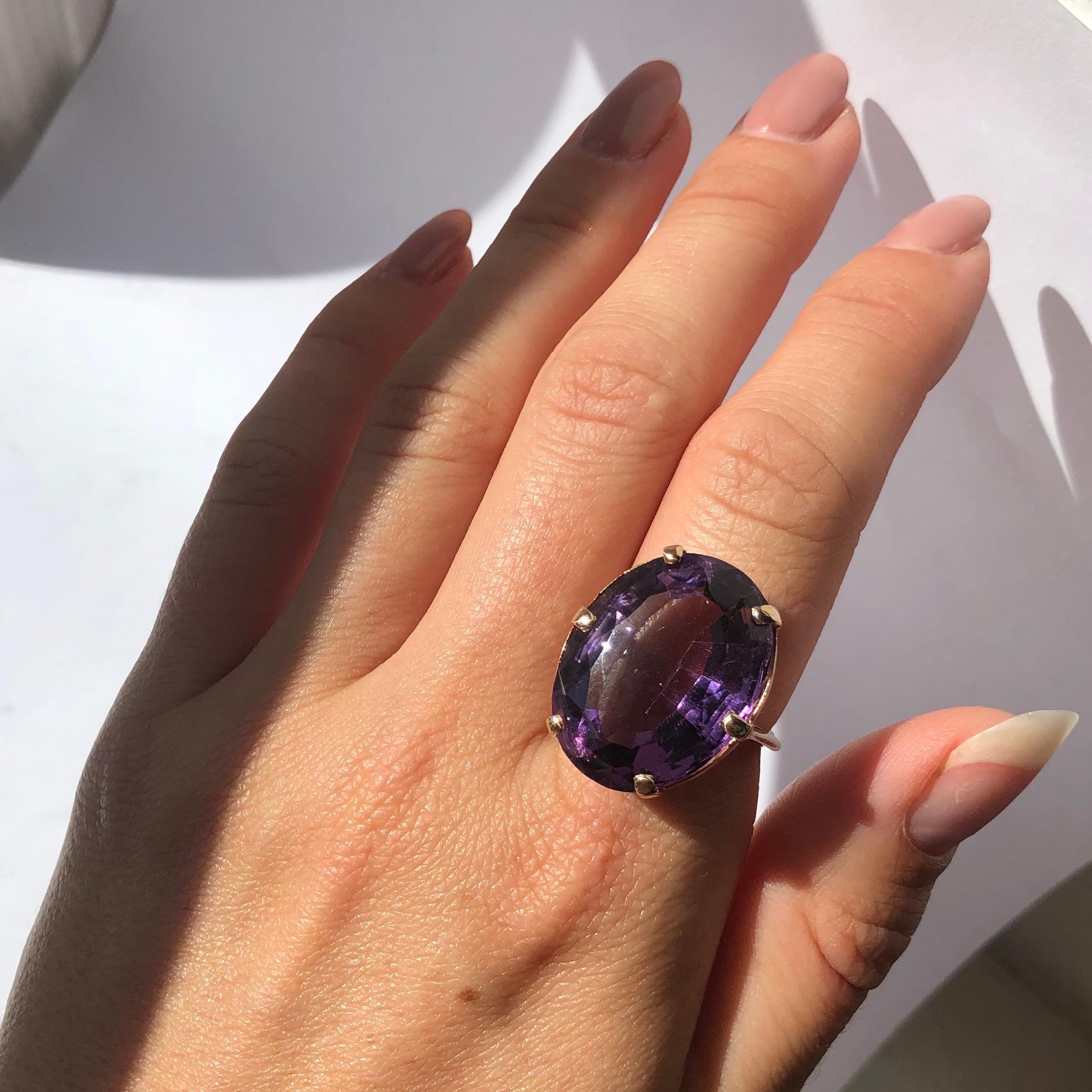 Art Deco Antique Amethyst and 9 Carat Gold Cocktail Ring