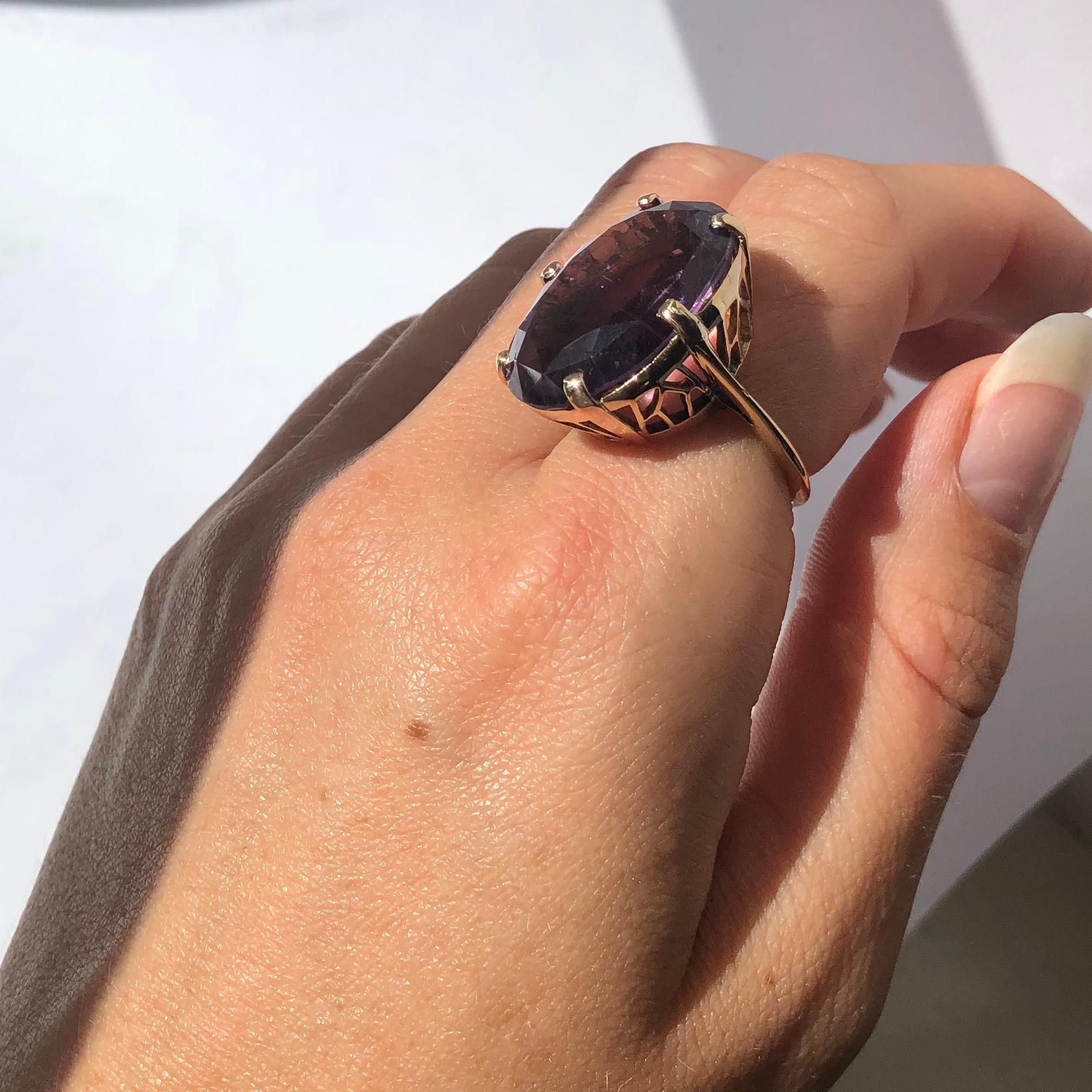 Oval Cut Antique Amethyst and 9 Carat Gold Cocktail Ring