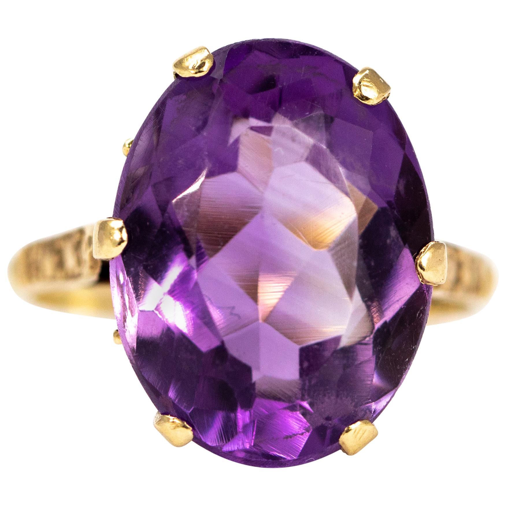 Antique Amethyst and 9 Carat Gold Cocktail Ring