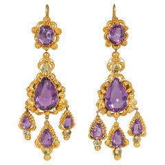 Antique amethyst and chrysolite pendant earrings