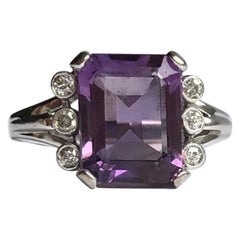 Antique Amethyst and Diamond 14 Carat White Gold Ring