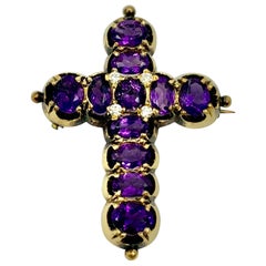 Antique Amethyst and Diamond 14 Karat Gold Cross, Victorian, circa 1870