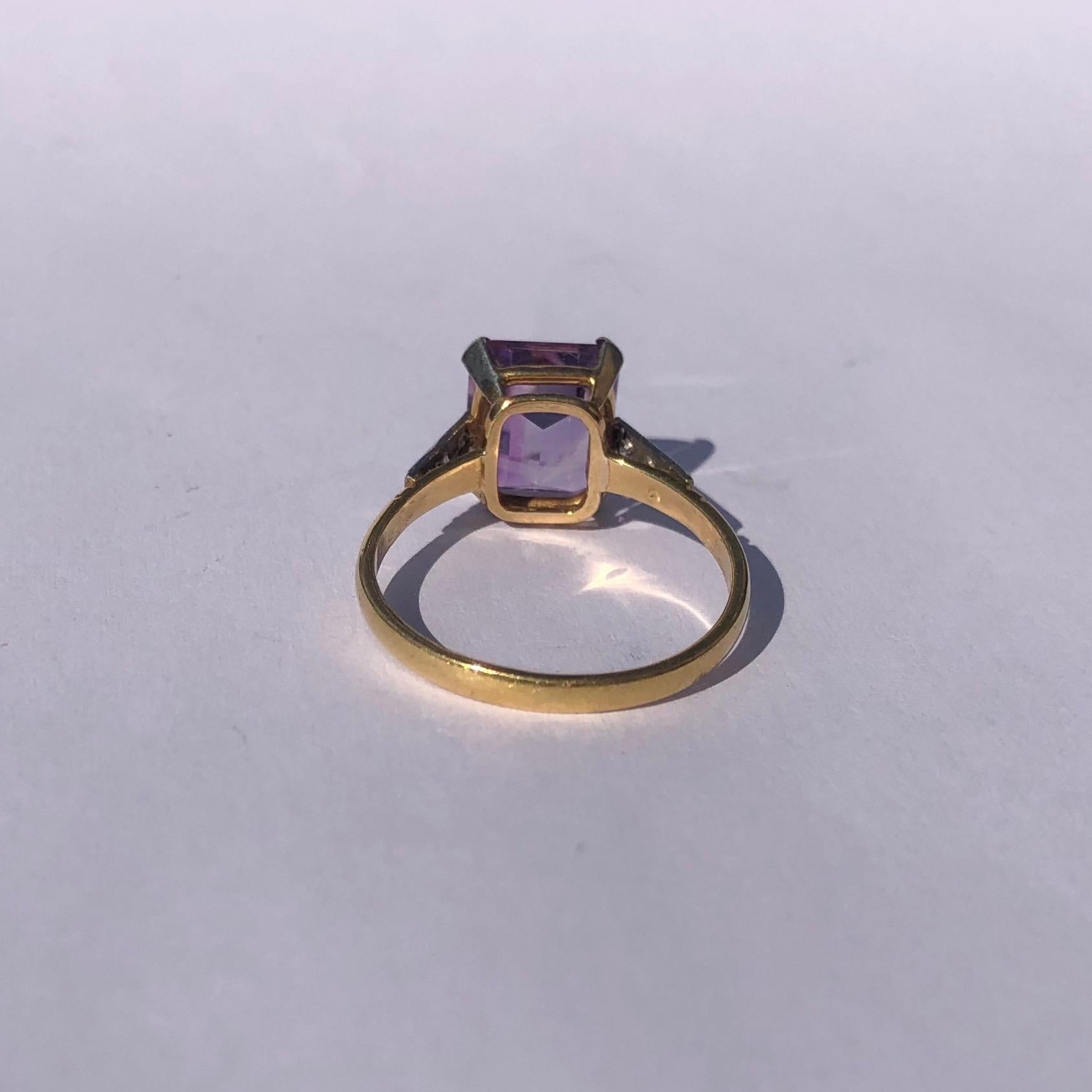 Art Deco Antique Amethyst and Diamond 18 Carat Gold Cocktail Ring