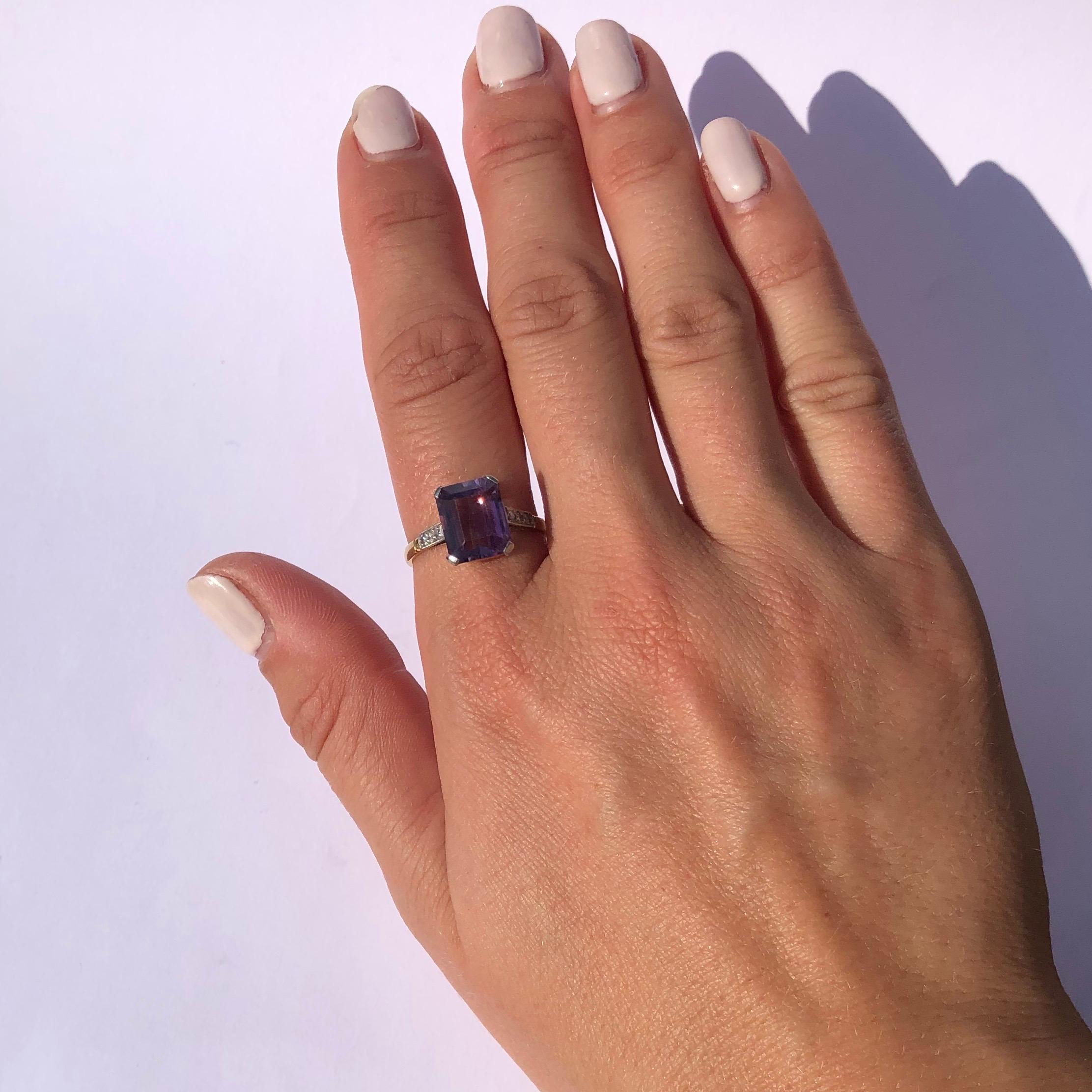 Antique Amethyst and Diamond 18 Carat Gold Cocktail Ring In Excellent Condition In Chipping Campden, GB