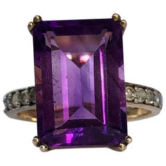 Antique Amethyst and Diamond 9 Carat Gold Cocktail Ring