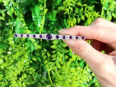 Antique Amethyst and Diamond Bar Brooch in White Gold