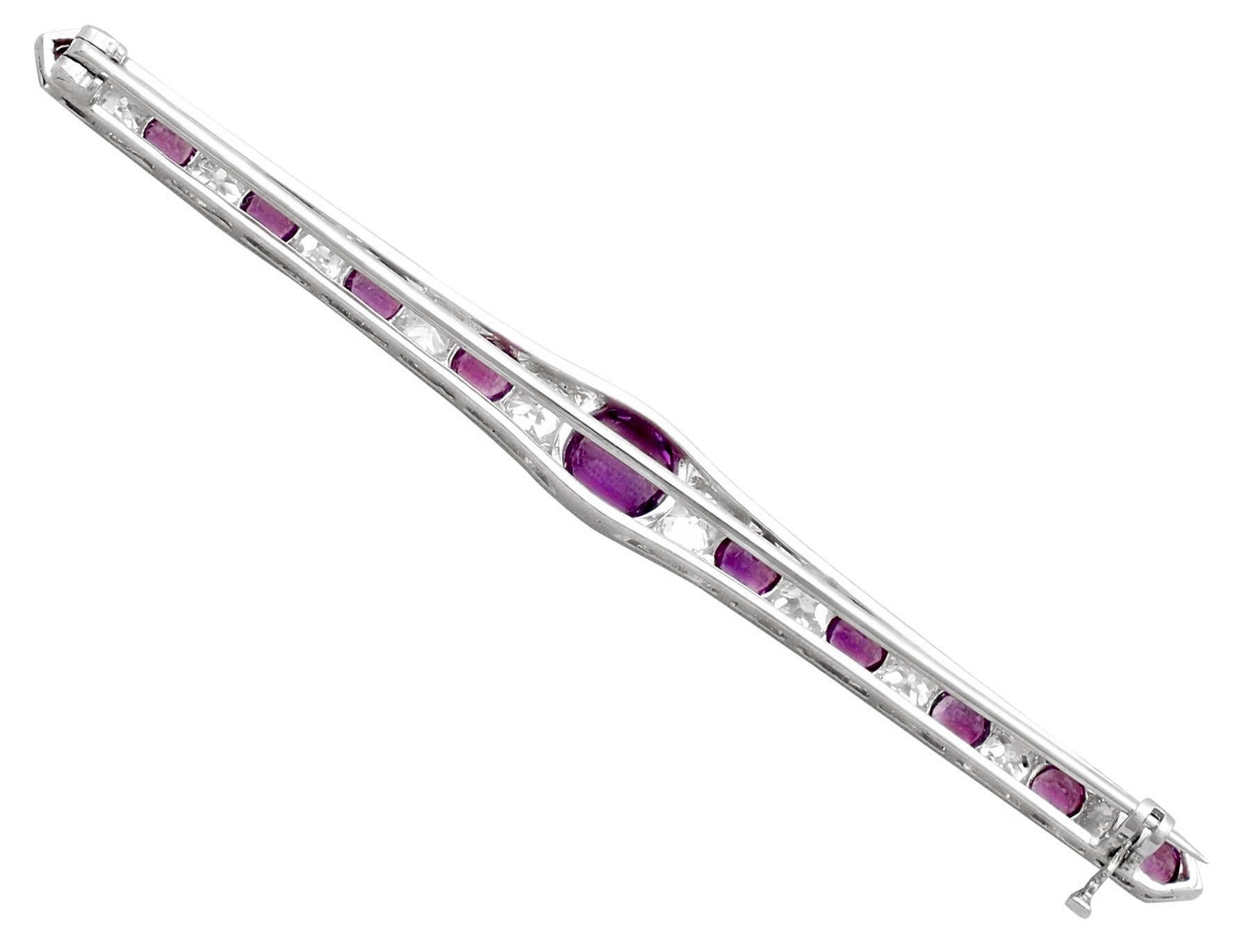 Women's Antique Amethyst and Diamond Bar Brooch in White Gold For Sale