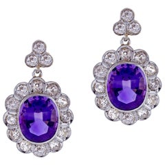 Antique Amethyst and Diamond Belle Époque Earrings Antique Amethyst and Diamond Belle Époque Earrings
