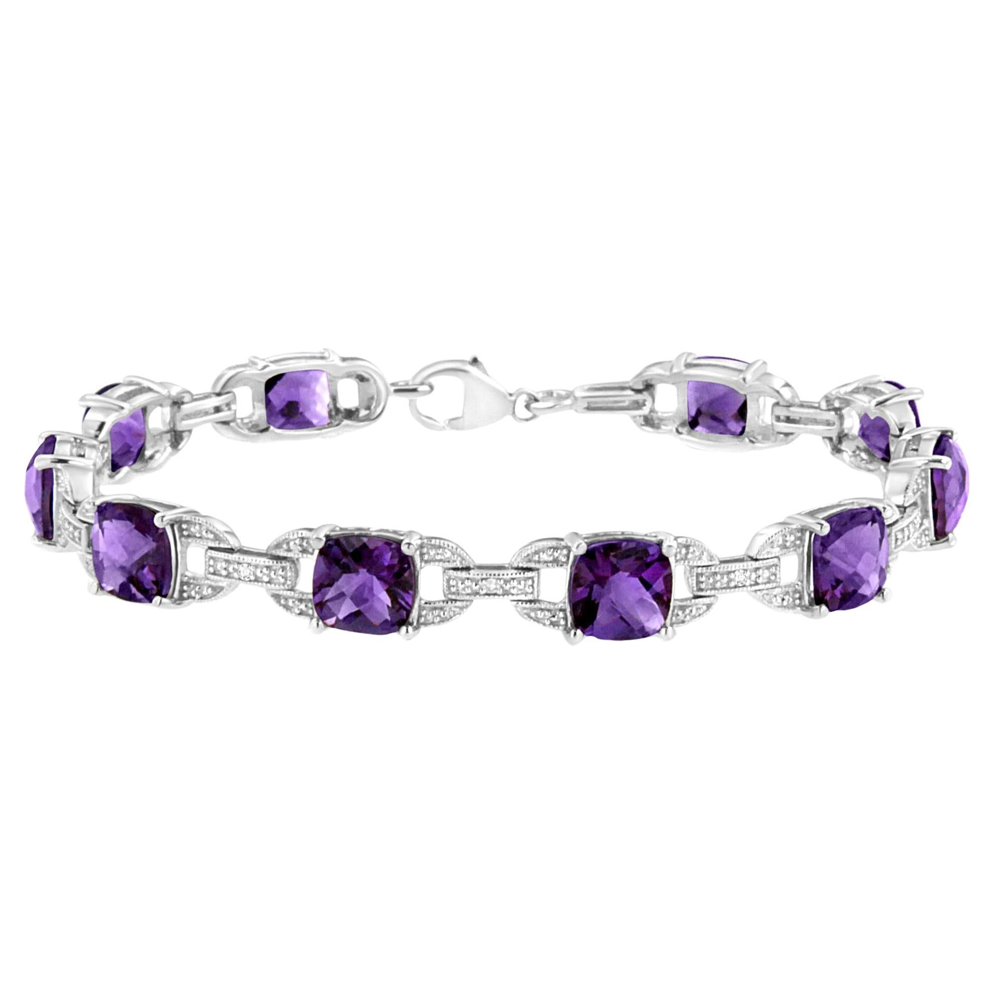 Antique Amethyst and Diamond Bracelet 15 Carats Carats Sterling Silver For Sale