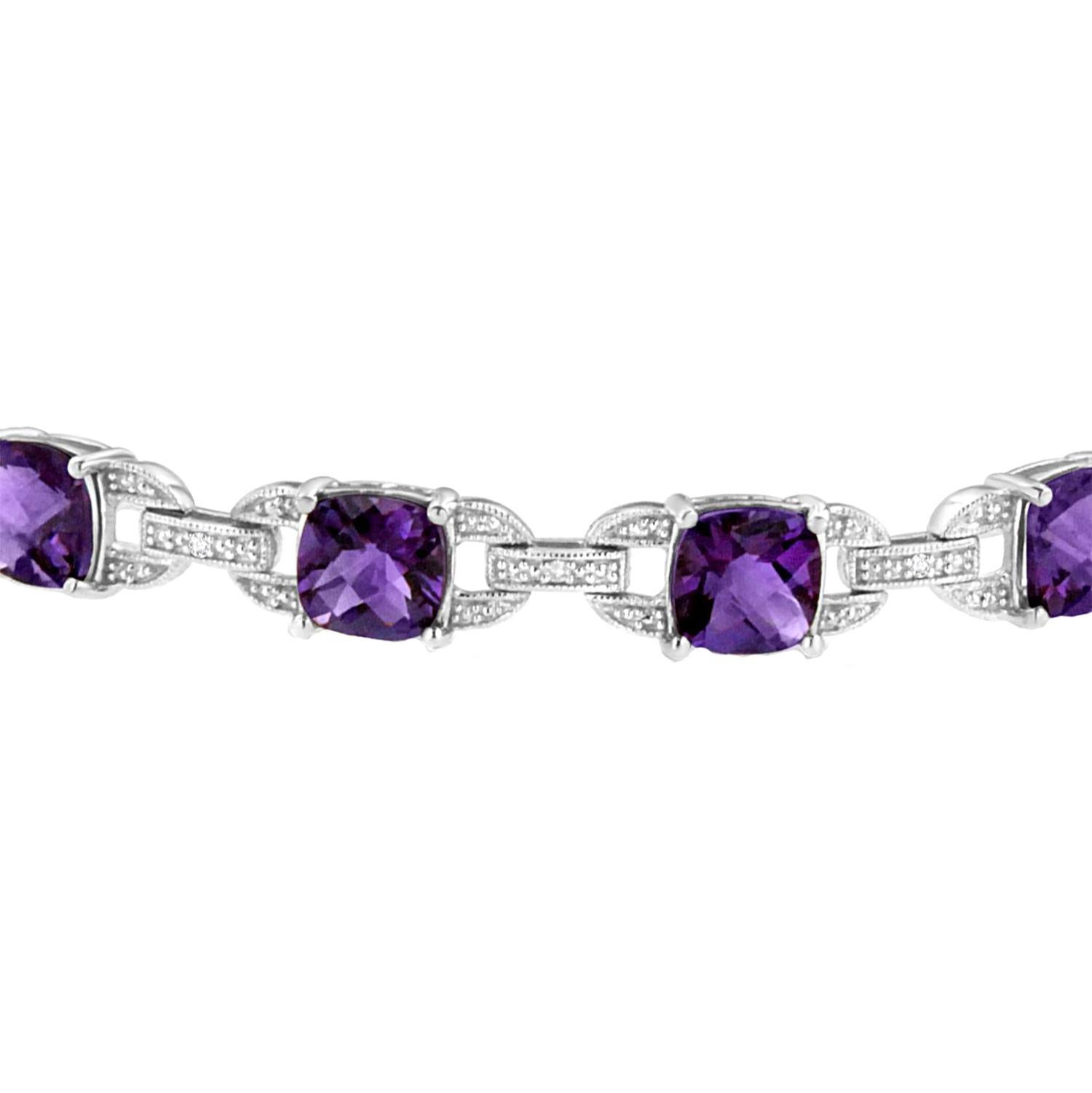 Contemporary Antique Amethyst and Diamond Bracelet 15 Carats Carats Sterling Silver For Sale
