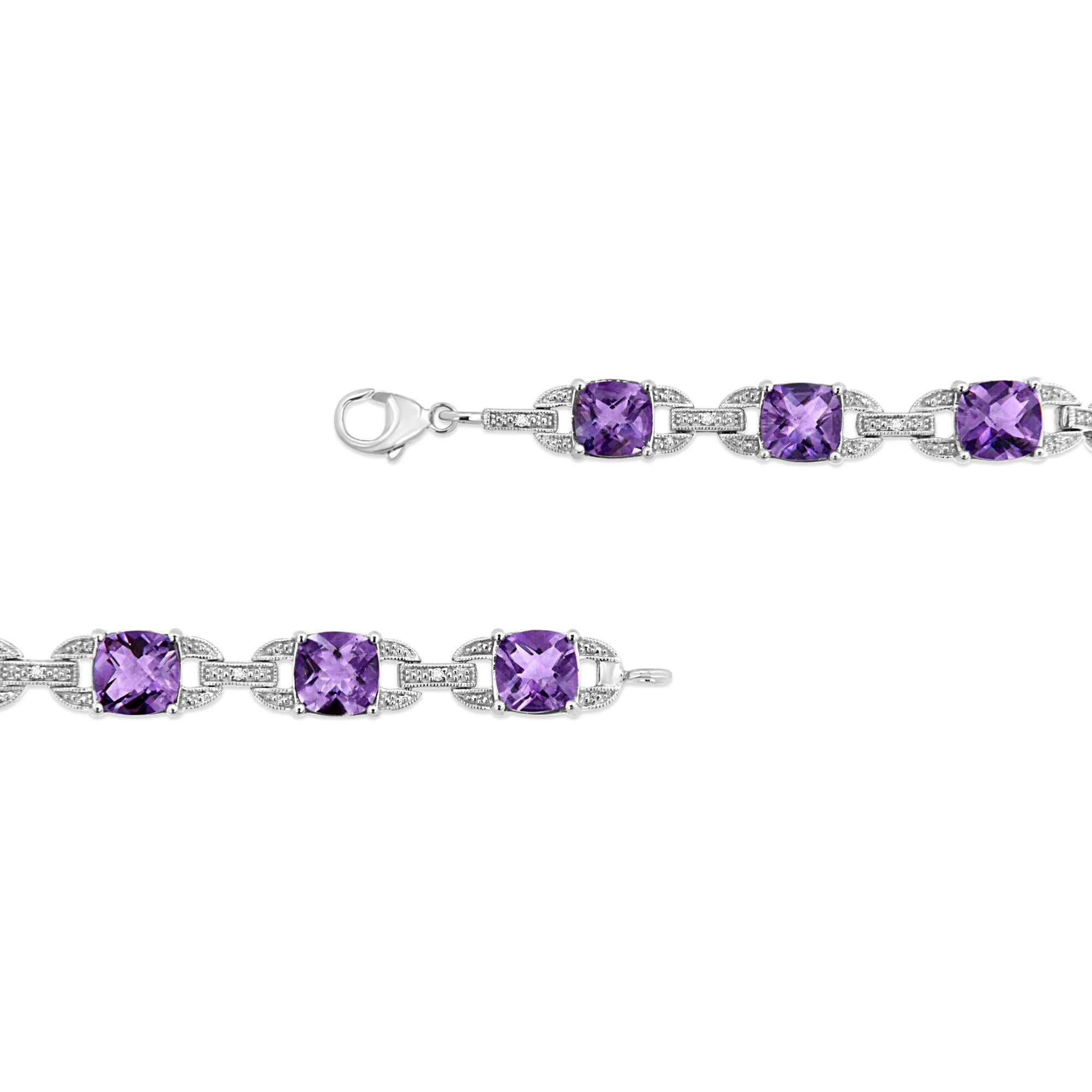 Taille coussin Bracelet ancien en argent sterling avec améthyste et diamants 15 carats en vente