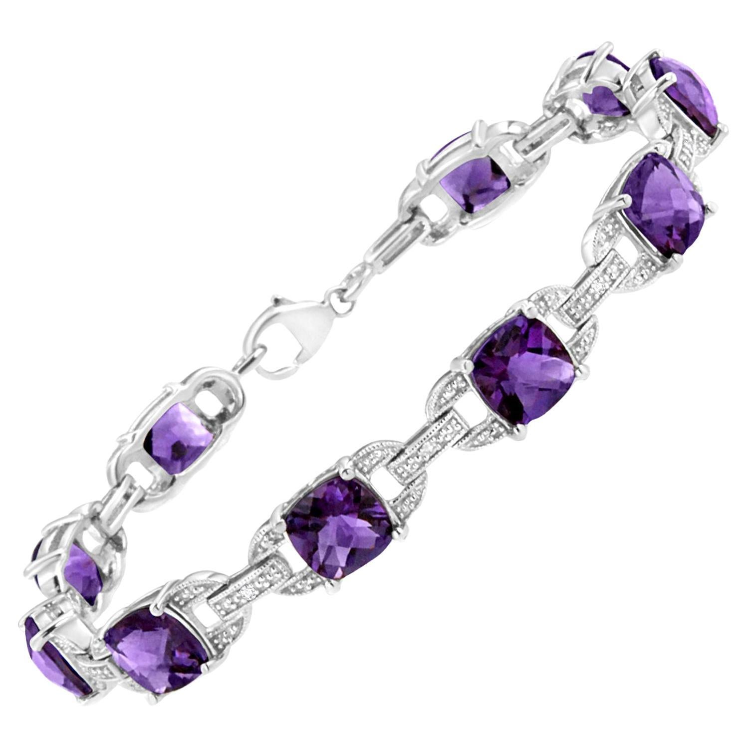 Antique Amethyst and Diamond Bracelet 15 Carats Carats Sterling Silver