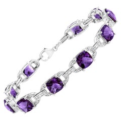 Antique Amethyst and Diamond Bracelet 1.55 Carats Sterling Silver