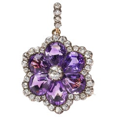 Antike Brosche mit Amethyst-, Diamant-, Silber- und Gold-Anhänger, um 1890