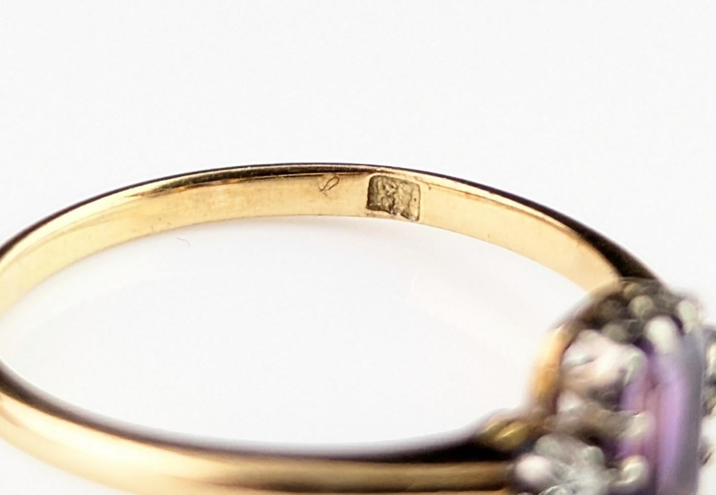 Antique Amethyst and Diamond ring, 18k yellow gold, three stone For Sale 14