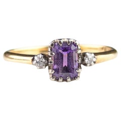 Antique Amethyst and Diamond ring, 18k yellow gold, three stone