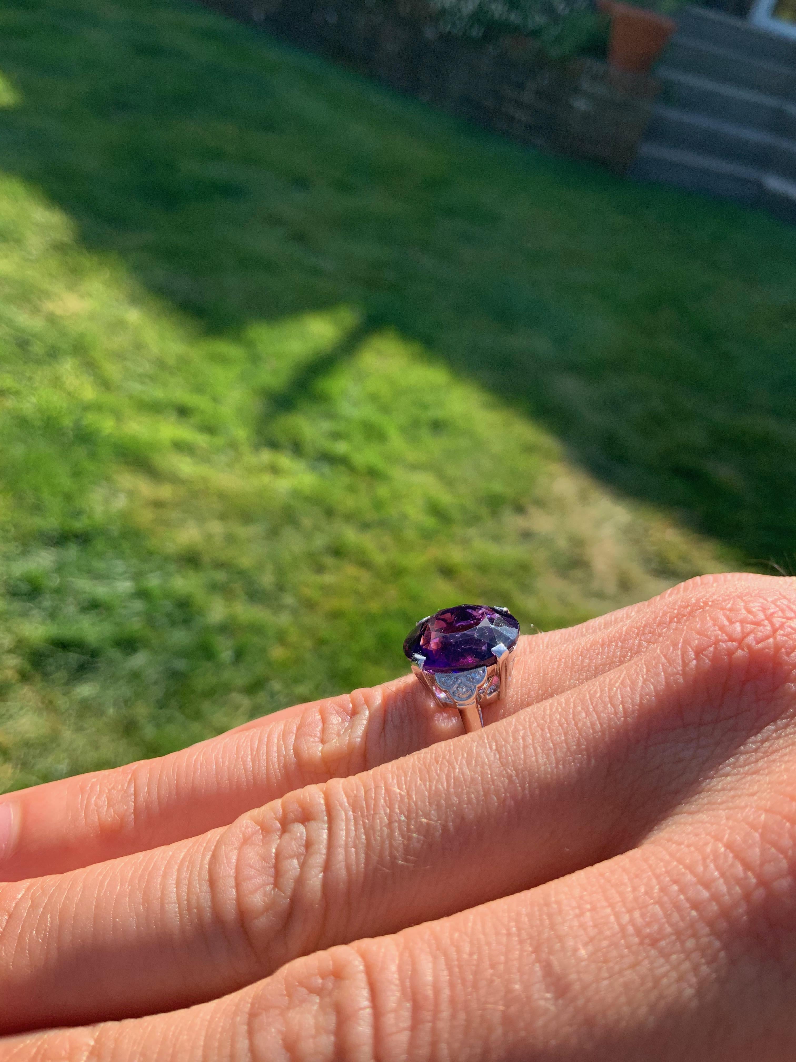 Women's Antique Amethyst and Diamond Ring in Platinum, English circa 1910 For Sale