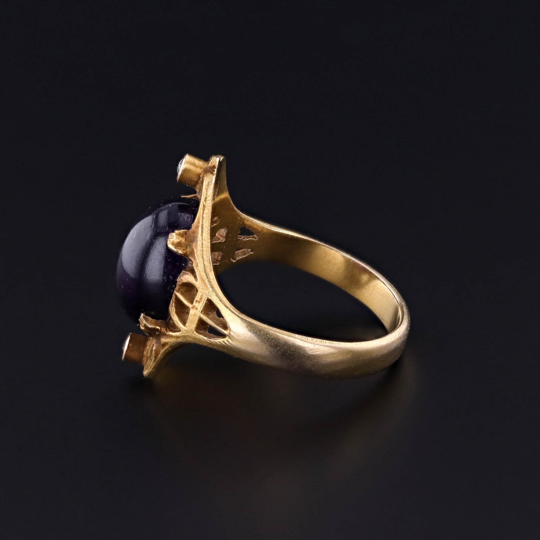 Art Nouveau Anello antico con ametista e diamanti in oro 10k in vendita