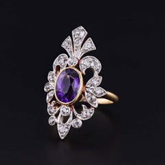 Antique Amethyst and Diamond Ring of 18k Gold and Platinum