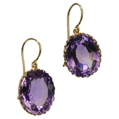 Antique Amethyst and Gold Drop Earrings, 33.88 Carats, circa 1880