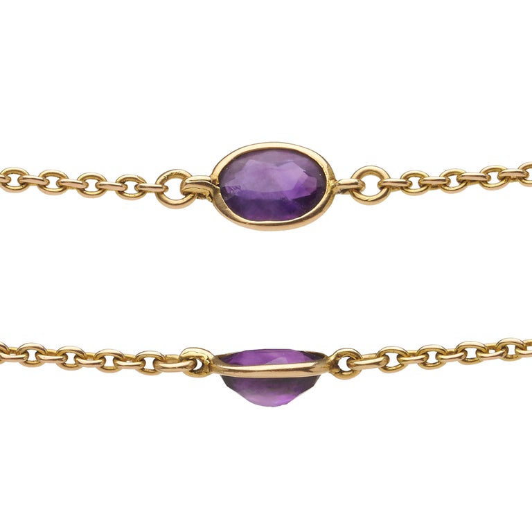 Collier Sautoir Grand Style Années 20 - Plaqué Or Avec Cristaux Et Améthyste, Bijou Vintage