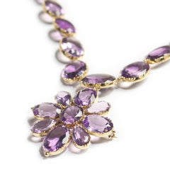 Antique Amethyst and Gold Riviére Necklace and Cross Pendant, Circa 1880