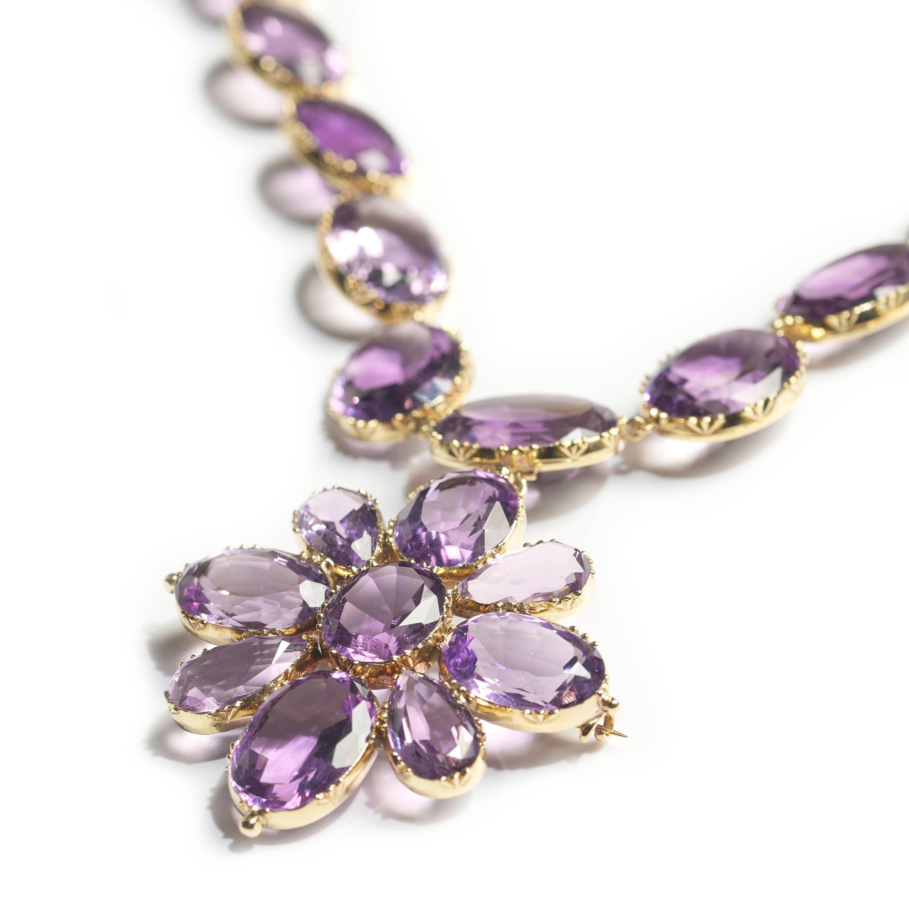 Victorian Antique Amethyst and Gold Riviére Necklace and Cross Pendant, Circa 1880