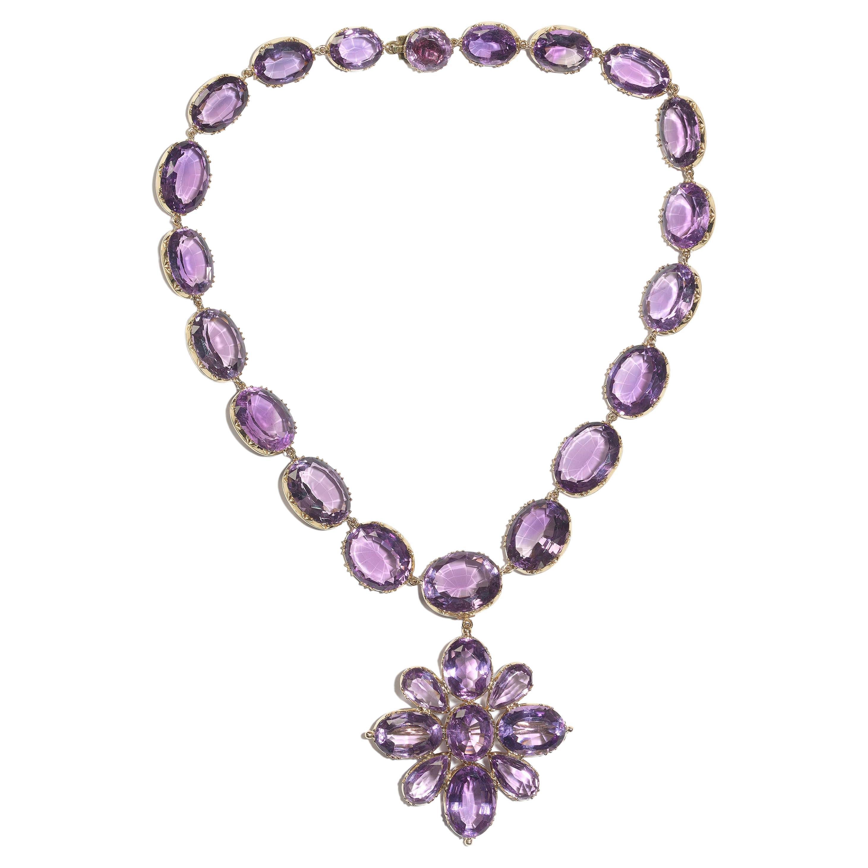 Antique Amethyst and Gold Riviére Necklace and Cross Pendant, Circa 1880