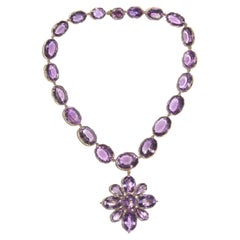 Antique Amethyst and Gold Riviére Necklace and Cross Pendant, Circa 1880