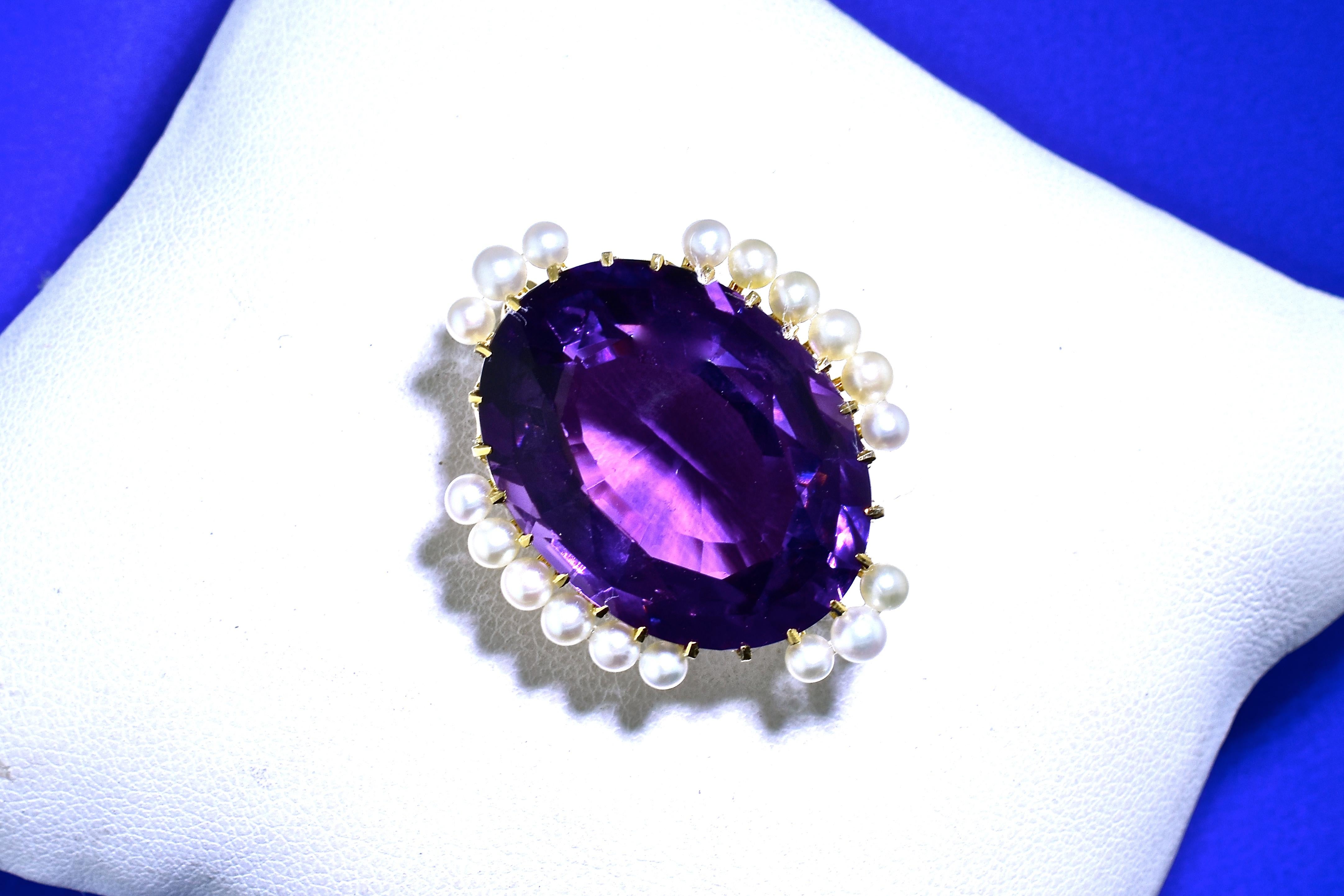Antique Amethyst and Natural Pearl Gold Brooch, by Birks, circa 1895 3