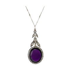 Antique Amethyst and Old Cut Diamond Foliate Motif Pendant in Silver and Gold