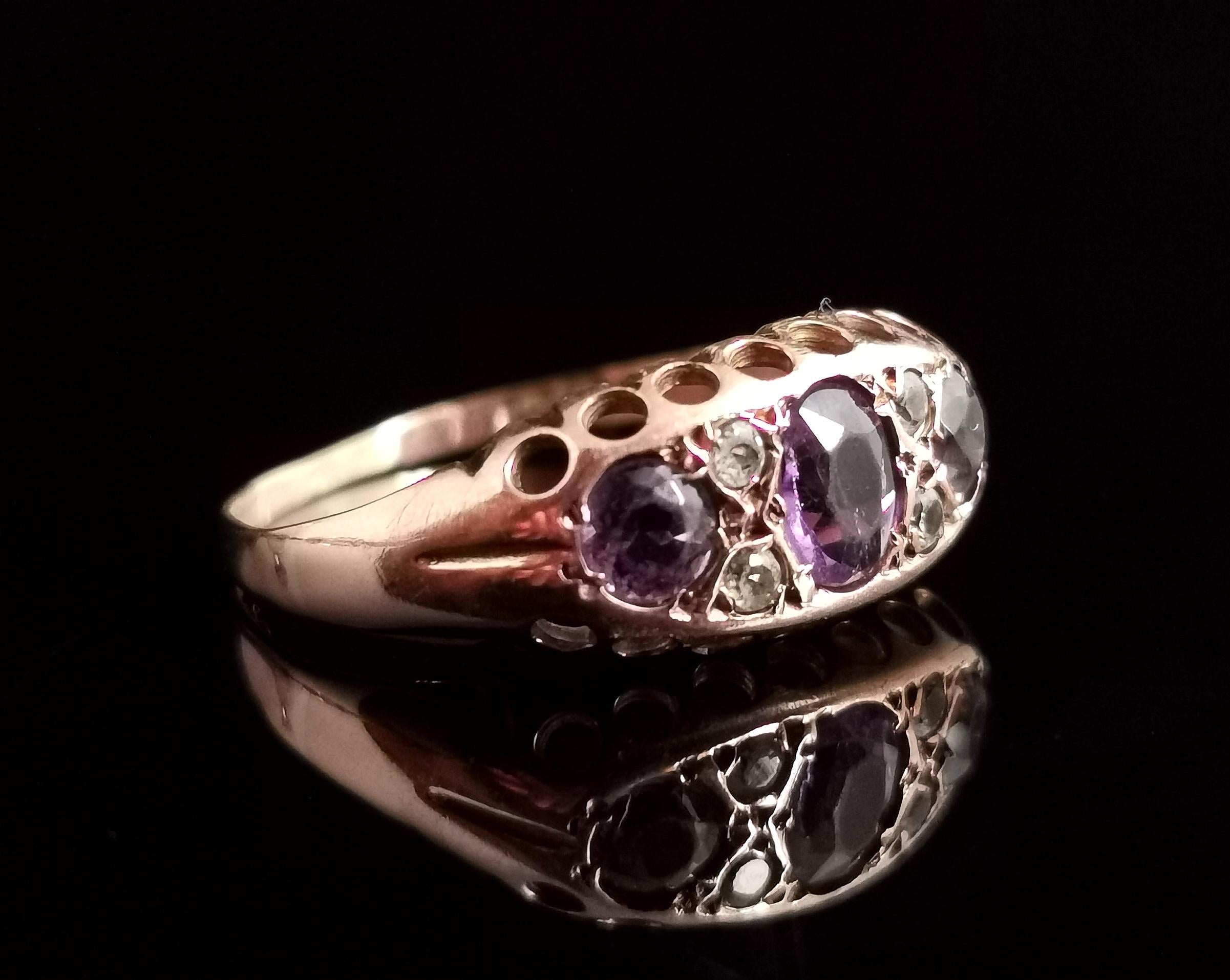 Antique Amethyst and Paste Stone Ring, 9 Karat Gold 7