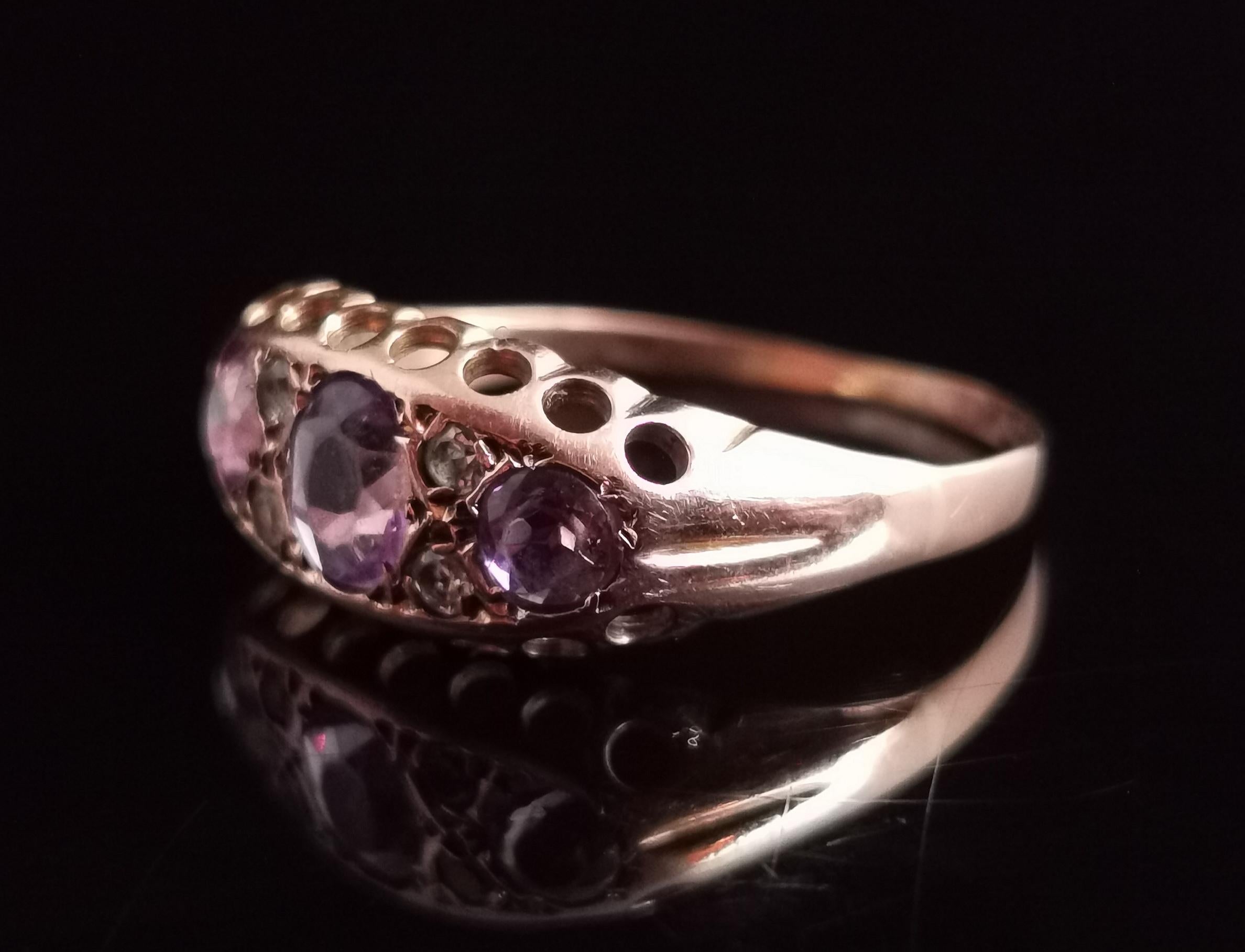 Oval Cut Antique Amethyst and Paste Stone Ring, 9 Karat Gold