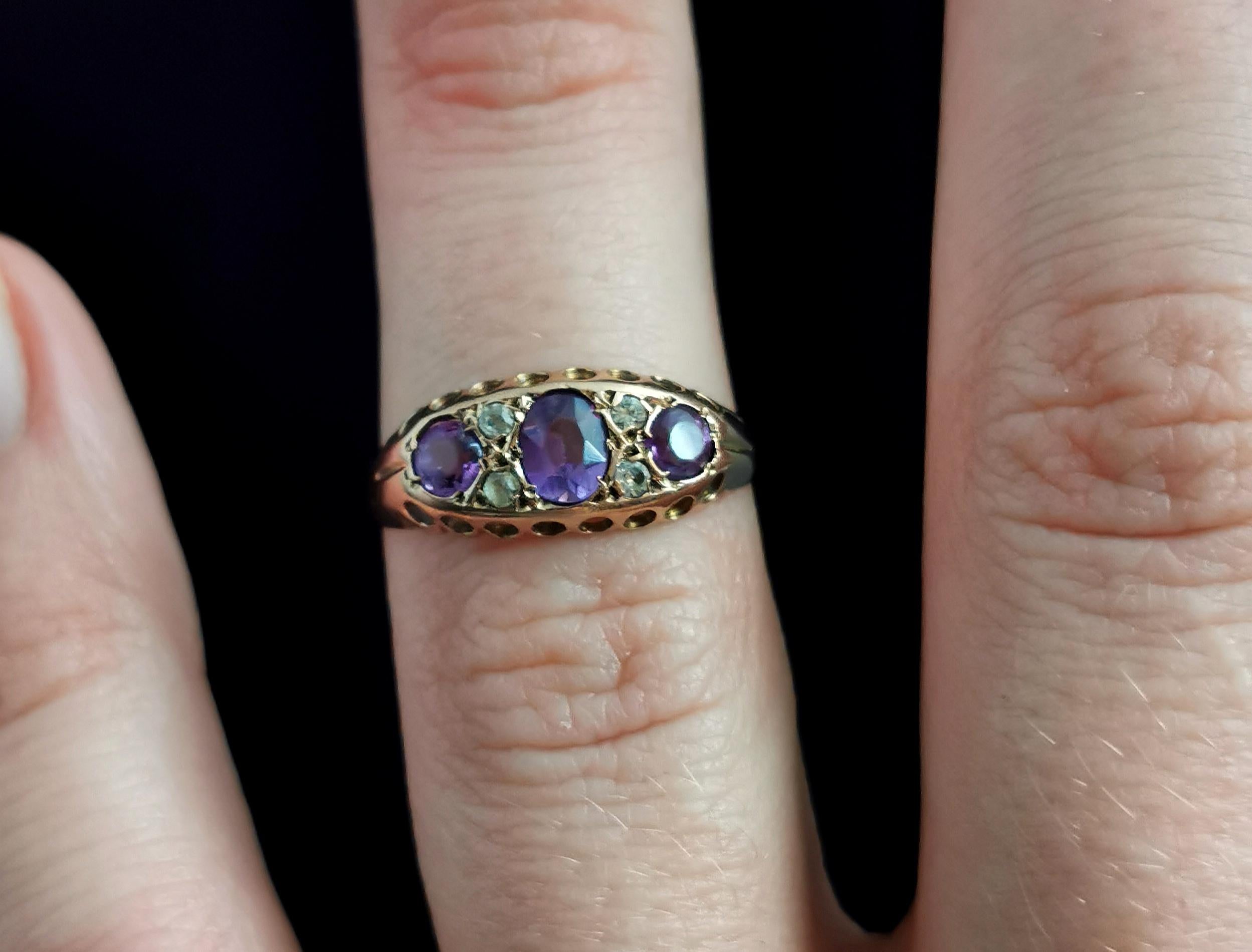 Antique Amethyst and Paste Stone Ring, 9 Karat Gold 1