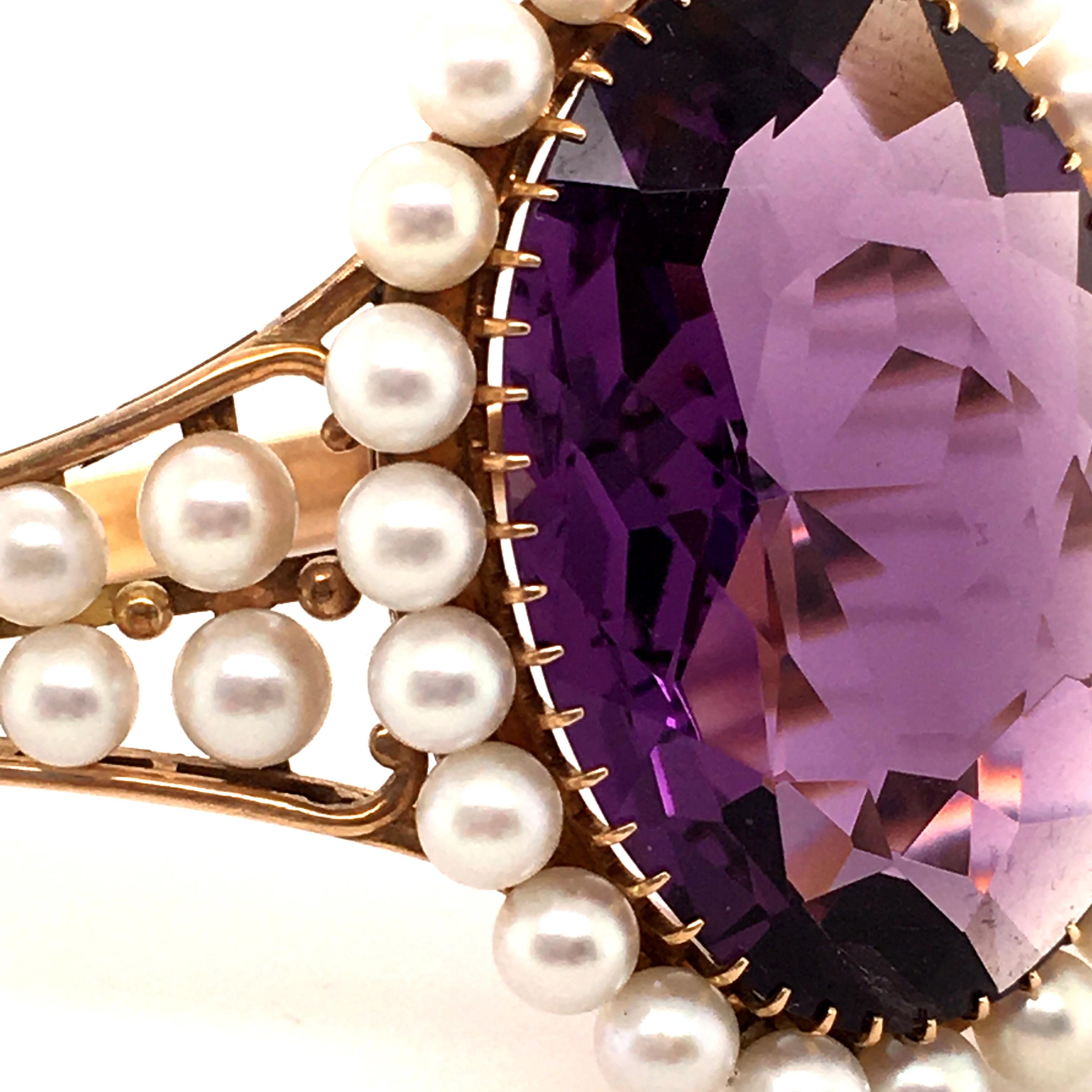 Women's or Men's Antique Amethyst and Pearl Bangle in 18 Karat Gold