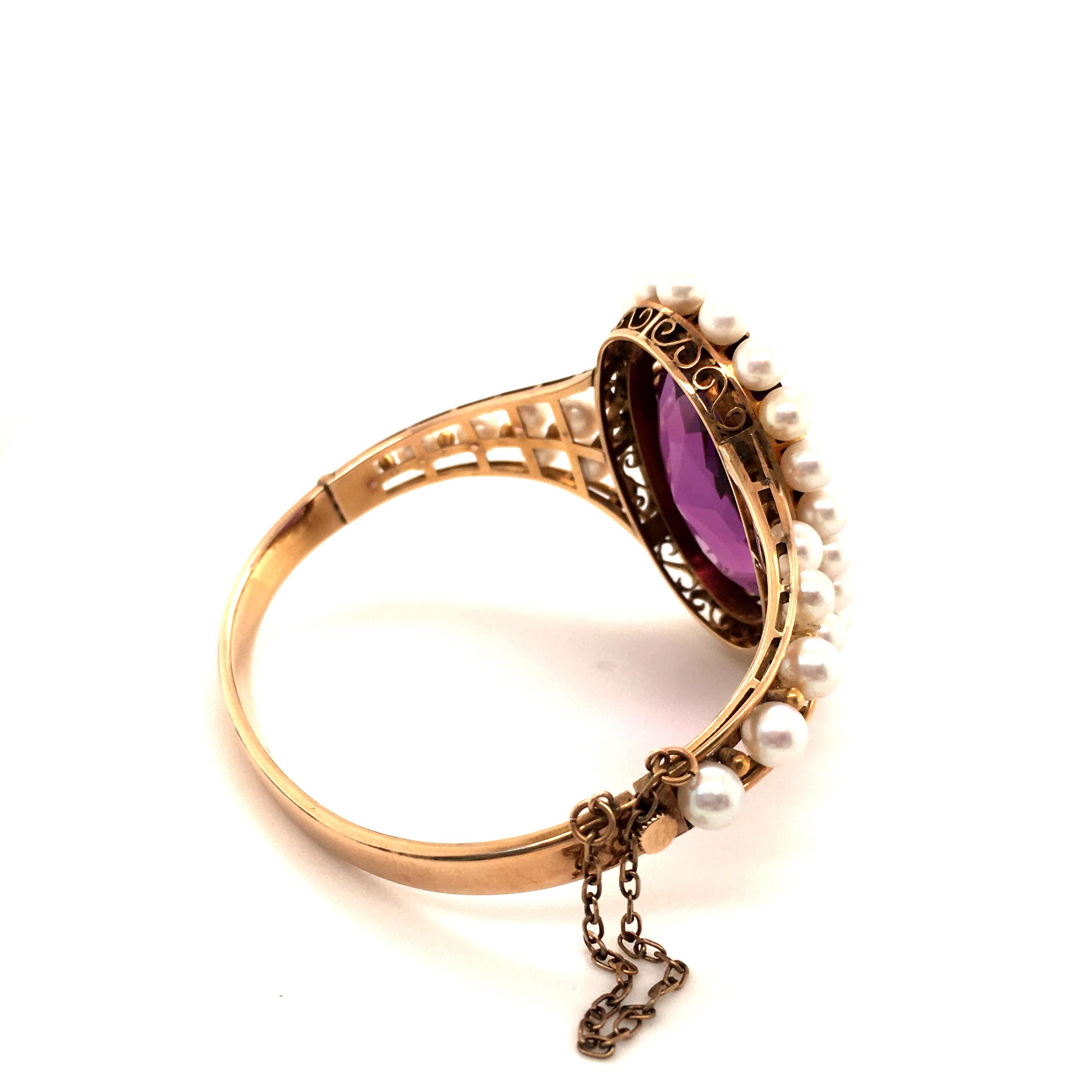 Antique Amethyst and Pearl Bangle in 18 Karat Gold 1