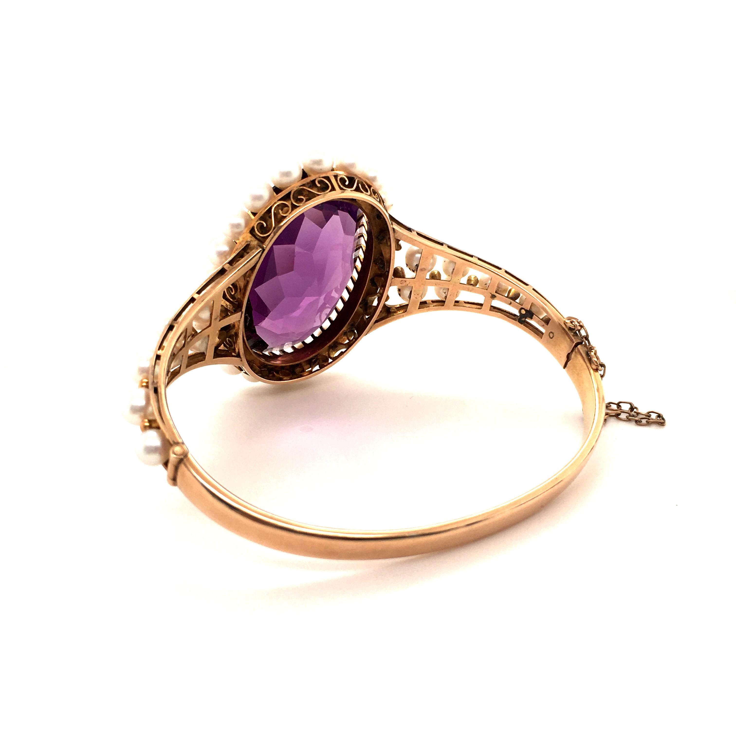 Antique Amethyst and Pearl Bangle in 18 Karat Gold 3