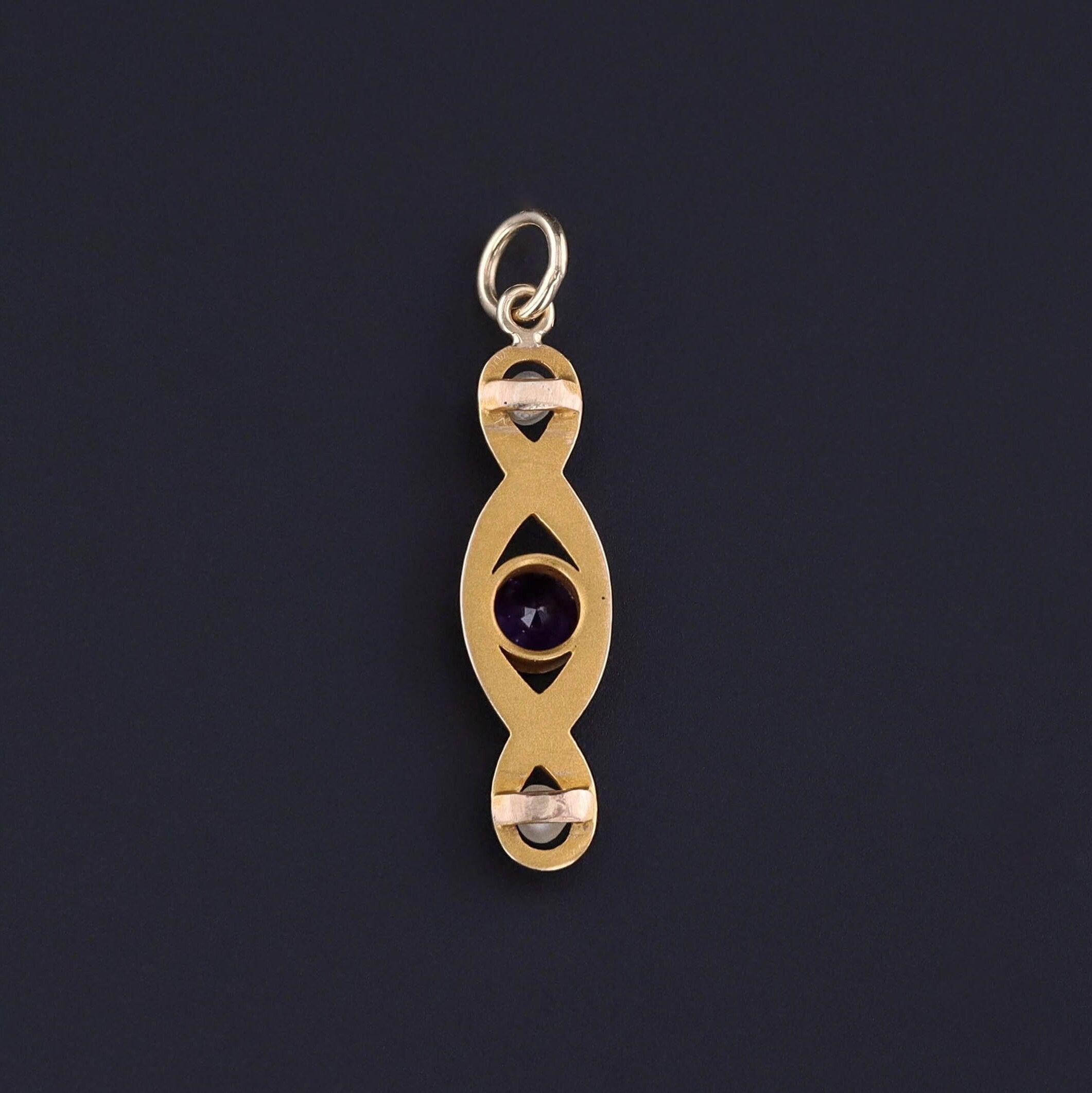 Edwardian Antique Amethyst and Pearl Conversion Pendant of 10k Gold For Sale