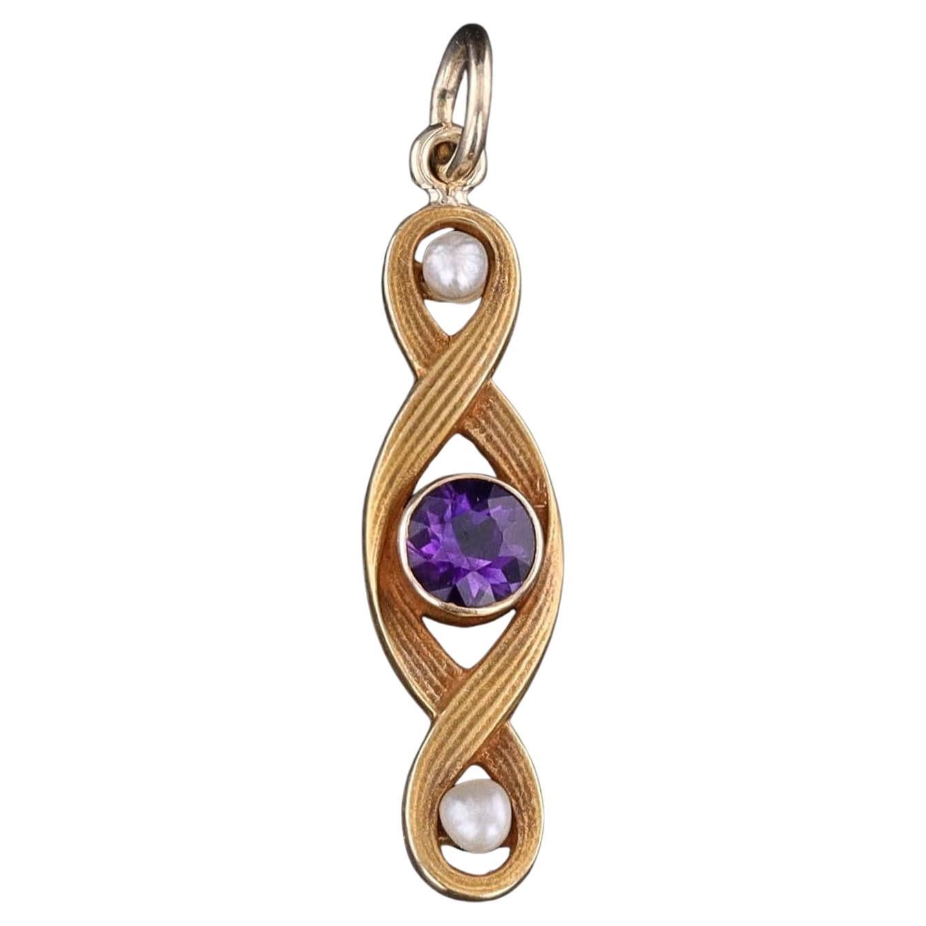 Antique Amethyst and Pearl Conversion Pendant of 10k Gold For Sale