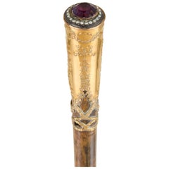 Antique Amethyst and Pearl Inlaid Walking Stick