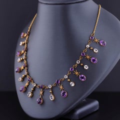 Antique Amethyst and Rock Crystal Fringe Necklace of 10k Gold
