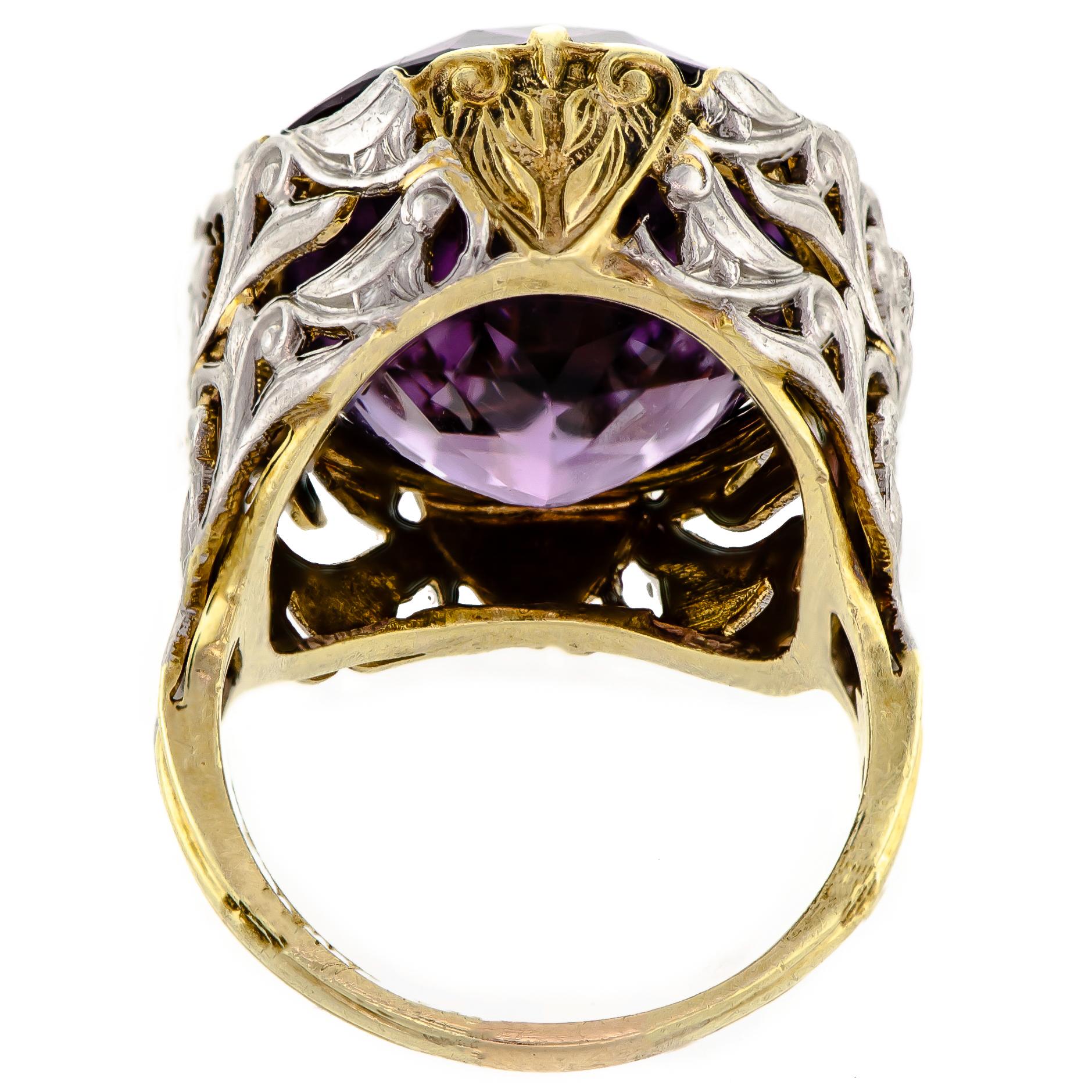 Victorian Antique Amethyst and Two-Colored 14KT Gold Ring For Sale