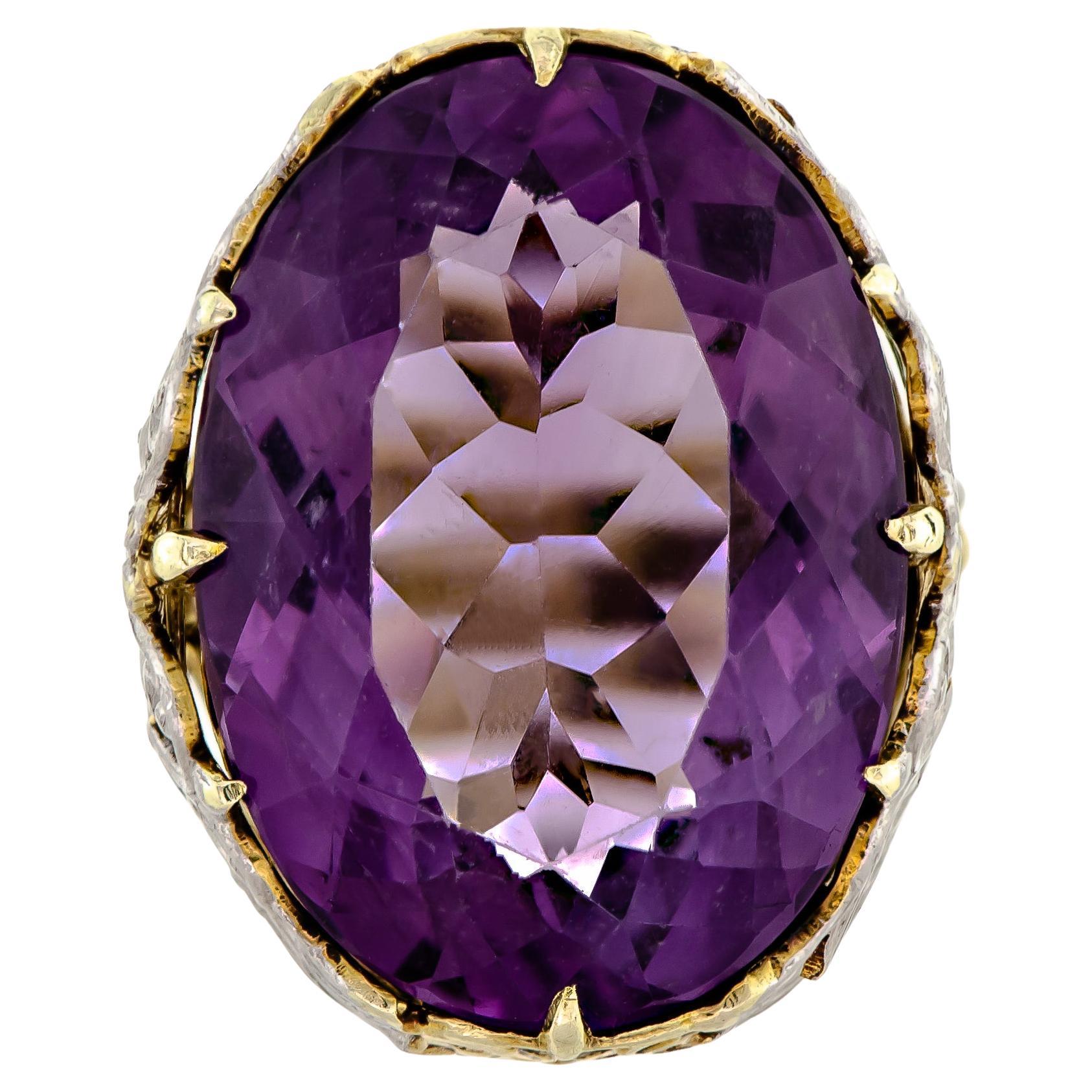 Antique Amethyst and Two-Colored 14KT Gold Ring For Sale