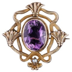 Antique Amethyst Brooch of 10k Gold